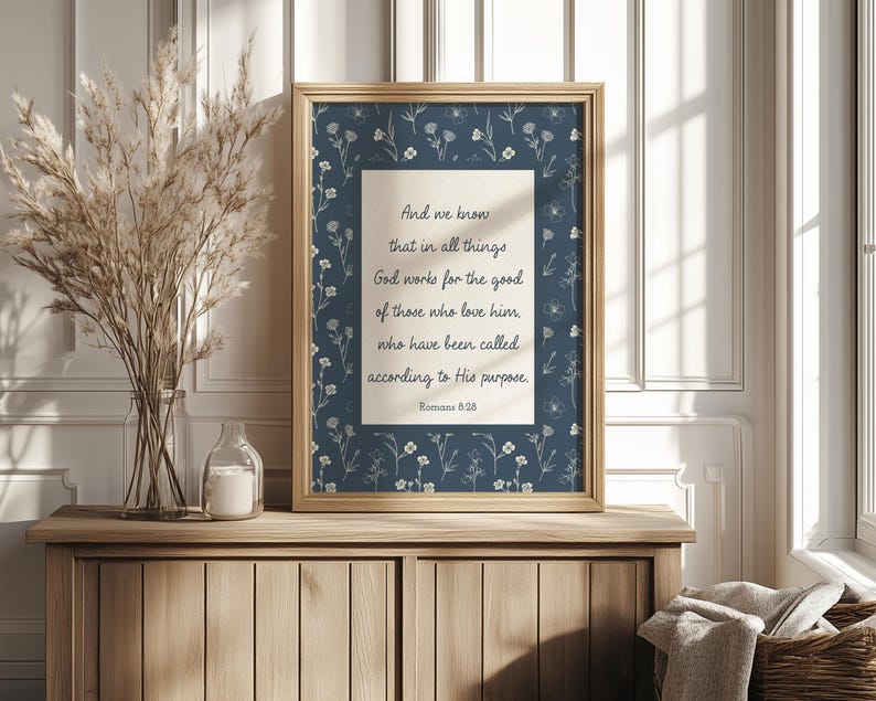 Bible Verse Wall Art – Christian Scripture Print – Blue Floral ...