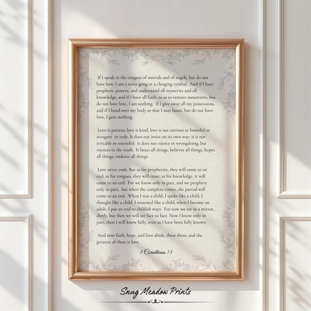 1 Corinthians 13 Wall Art Print, Christian Wedding Gift, Marriage Bible ...