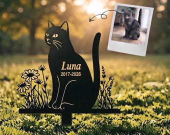 Personalized Cat Memorial Stake, Custom Cat Grave Marker , Floral Garden Decor, Outdoor Remembrance Sign, Cat Loss Gift, Metal Plaque