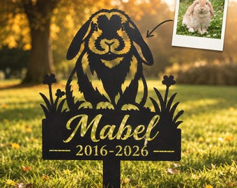 Custom Lop Rabbit Memorial Stake: Bunny Metal Pet Grave Marker , Rabbit Remembrance Yard Decor