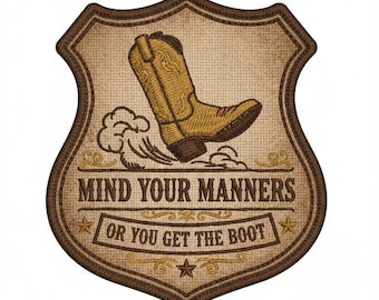 Patch bordado de bota de cowboy – Emblema Western Bar Shield, aplique termocolante divertido