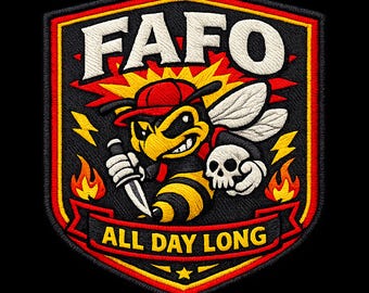 Patch de moral FAFO Hornet - Bordado de faca com caveira de vespa furiosa - EDC tático - Motociclista - Estilo militar