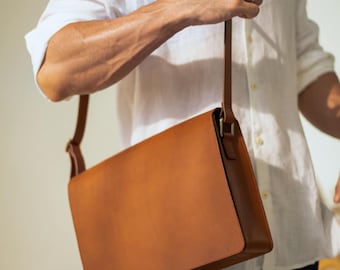 Bolso bandolera minimalista de piel para portátil / Bolso bandolera de trabajo de 13 pulgadas