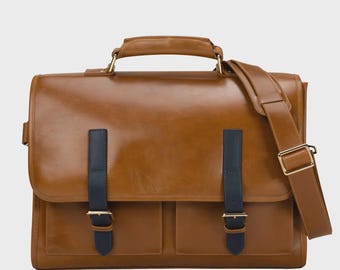Leather Briefcase for Men, 14” Laptop Work Satchel, Classic Business Bag
