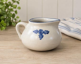 Pfaltzgraff Yorktowne Creamer Pitcher | Vintage Stoneware Cream Pitcher | Blue Floral Farmhouse Kitchen Decor