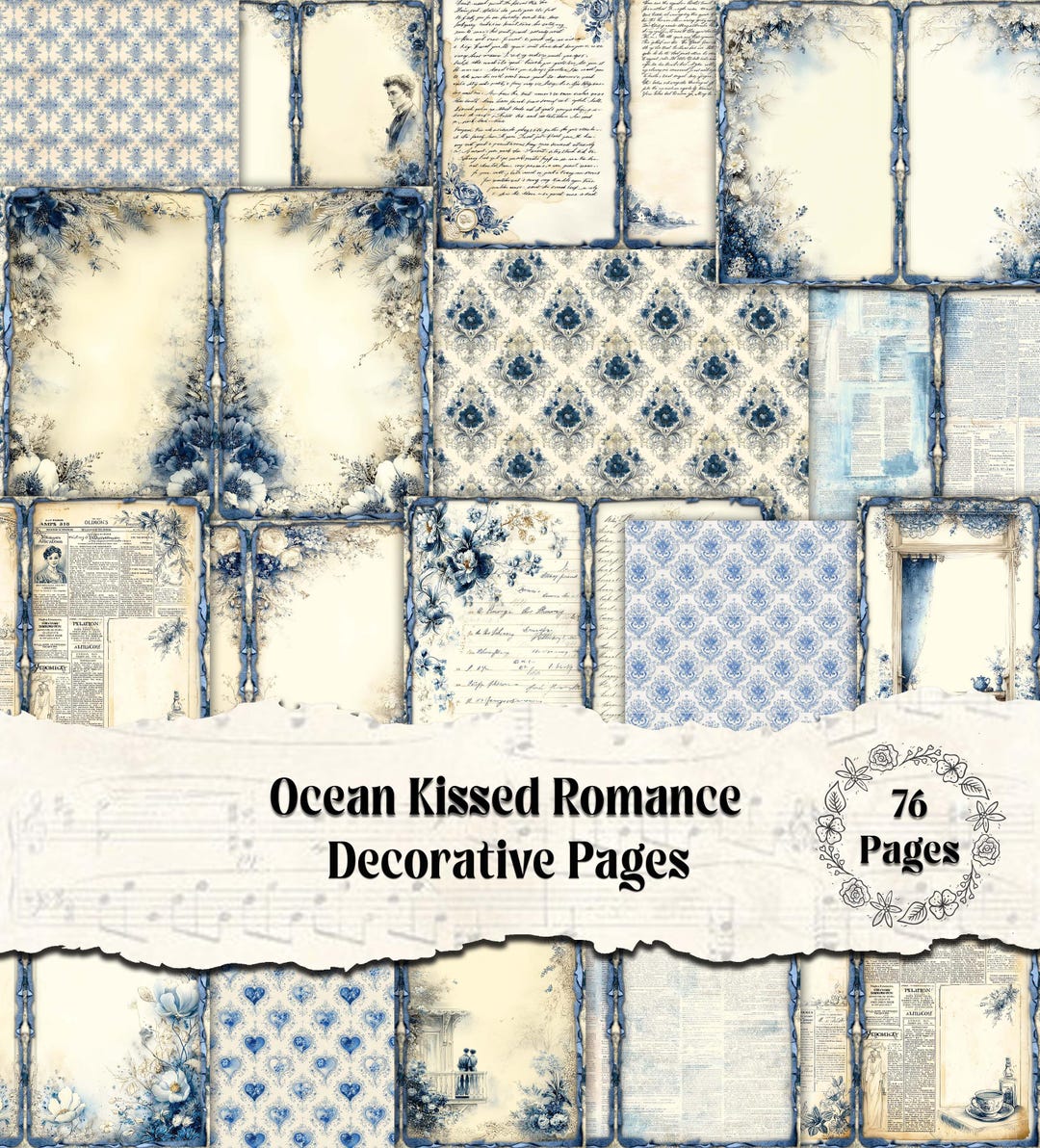 Vintage Blue Junk Journal Seamless Pattern Printable Newspaper Digital ...