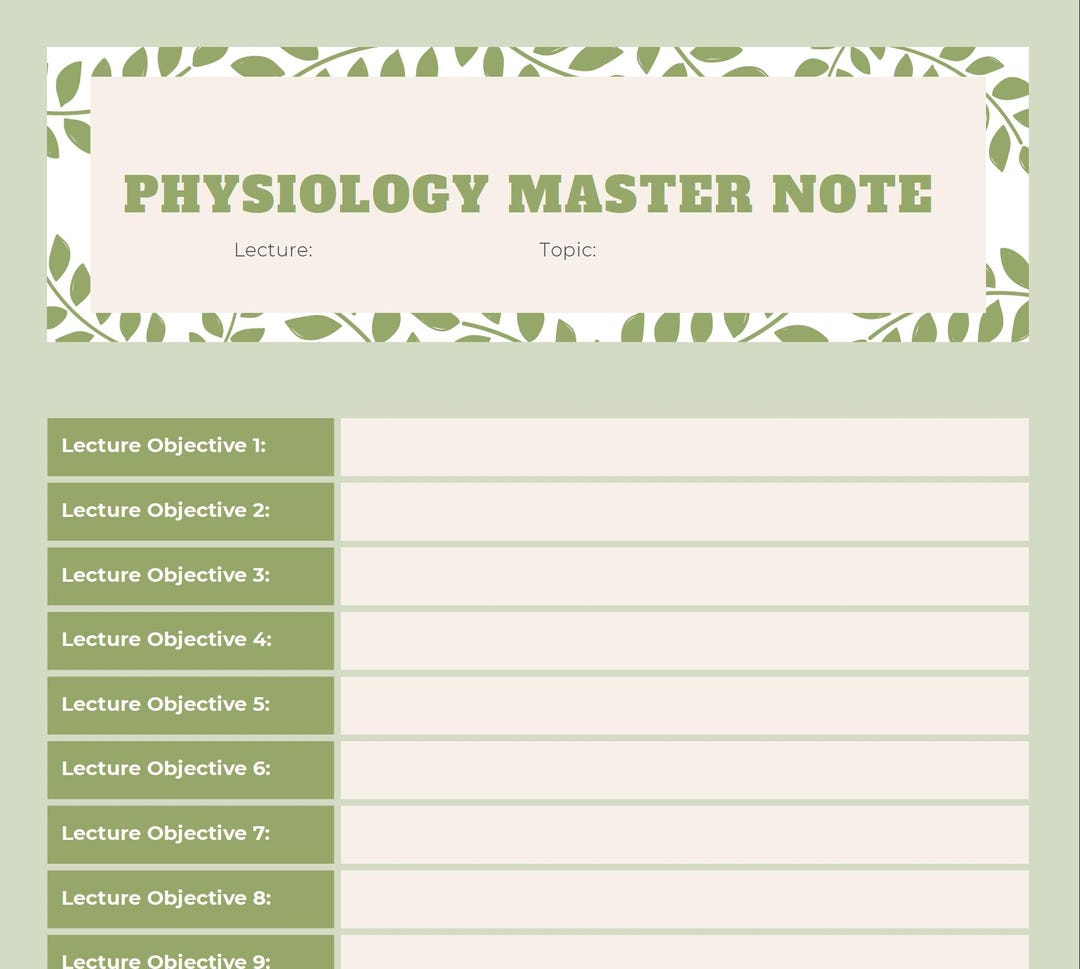 Physiology Master Note Template - Etsy Australia