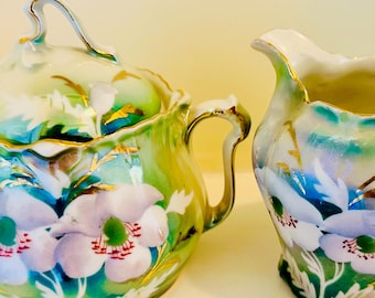 Tiffany Style Lusterware Sugar and Creamer Set