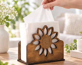 Sunflower Wooden Napkin Holder, Farmhouse Kitchen Decor, Rustic Tabletop Napkin Stand, Home Gift For Mom, Housewarming Gift