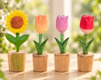 Wooden Flower Decor, Forever Flower Plant, Handmade Style Flower Sculpture, Colorful Desktop Decoration, Gift For Her