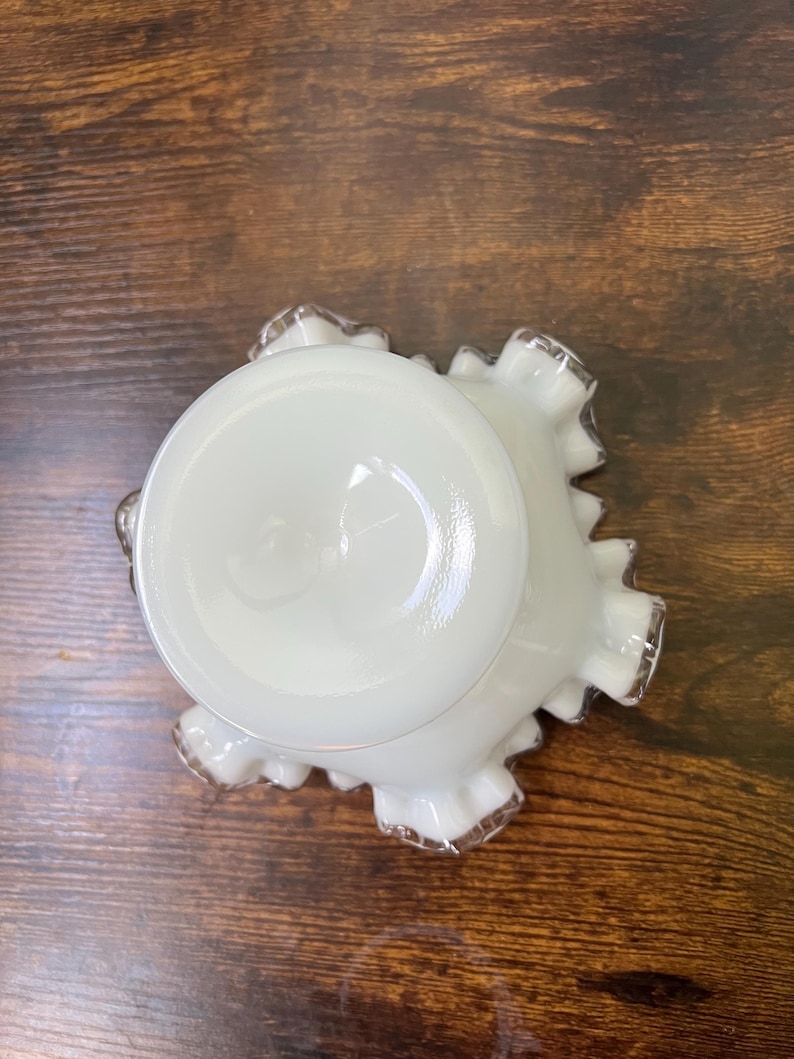Scalloped Ruffled Rim Vintage Fenton-style Milk Glass Compote | Ruffled Crimped Edge Pedestal ...