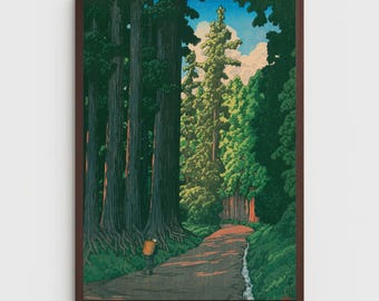 Pintura de sendero forestal japonés - Grabado en madera vintage - Arte mural japonés