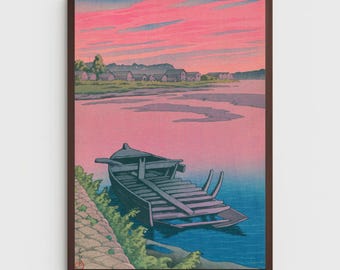 Grabado japonés en madera "Amanecer frente al mar" - Arte mural japonés