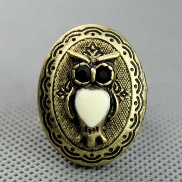 antique bronze owl locket ring(with gift box package)