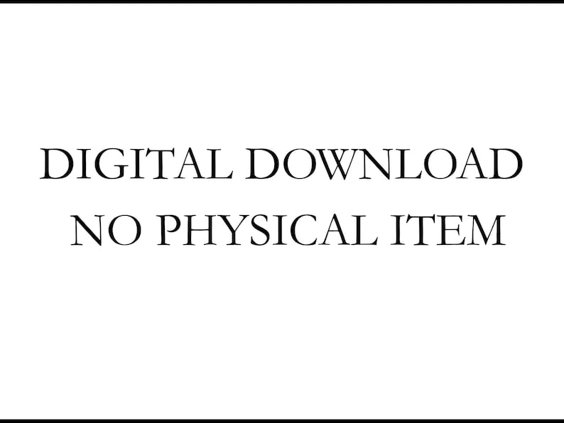 Peut inclure: Un graphique rectangulaire blanc avec du texte noir centr&eacute; au milieu. Le texte indique DIGITAL DOWNLOAD sur la ligne sup&eacute;rieure et NO PHYSICAL ITEM sur la ligne inf&eacute;rieure. Le design est simple avec des lettres noires, claires et grasses.