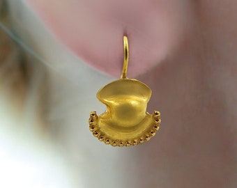 Gold Earrings, Gold Handmade Earrings, Fan Earrings Gold, Gold Dangle Earrings Women, Gold Handmade Jewelry, Elegant Gold Earrings