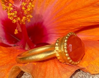 Carnelian Ring Gold, Orange Carnelian Ring, Carnelian Ring, Carnelian Statement Ring, Orange Gemstone Ring, Handmade Gold Ring With Stone