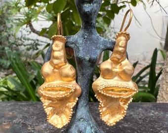 Statement Long Earrings, Large Gold Earrings, Bohemian Gold Earrings, Ethnic Gold Earrings, Artisan Gold Earrings, Gold Lightweight Earrings