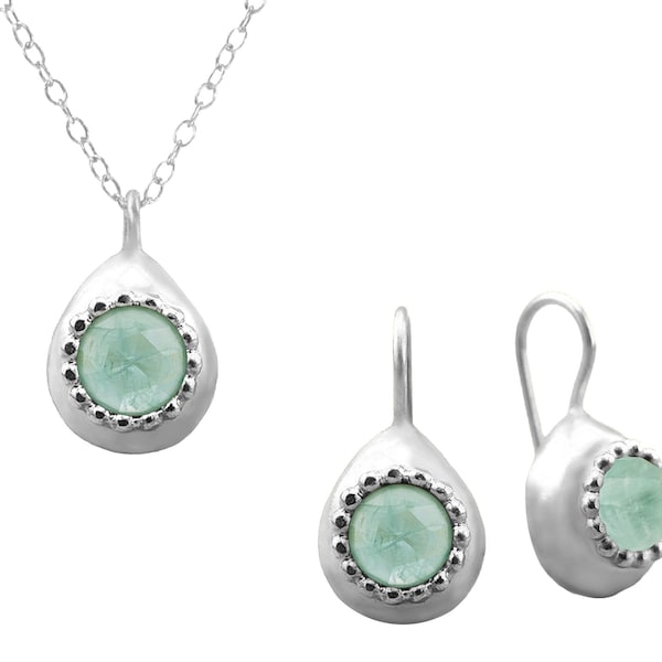 Conjunto de joyas de aguamarina, pendiente colgante de aguamarina de plata, collar de aguamarina de plata, joyería de aguamarina de plata, colgante de aguamarina de plata