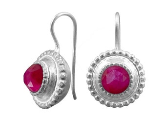 Round Gemstone Earring, Red Gemstone Jewelry, Handmade Ruby Earrings, Silver Ruby Earrings, Red Silver Earrings, Ruby Drop Earrings, Gifts