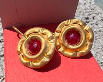 Gold Ruby Earrings, Red Gemstone Earrings, Gold And Ruby Dangle Earrings, Ruby Jewelry Genuine, Red Ruby Earrings, Ruby Drop Earrings