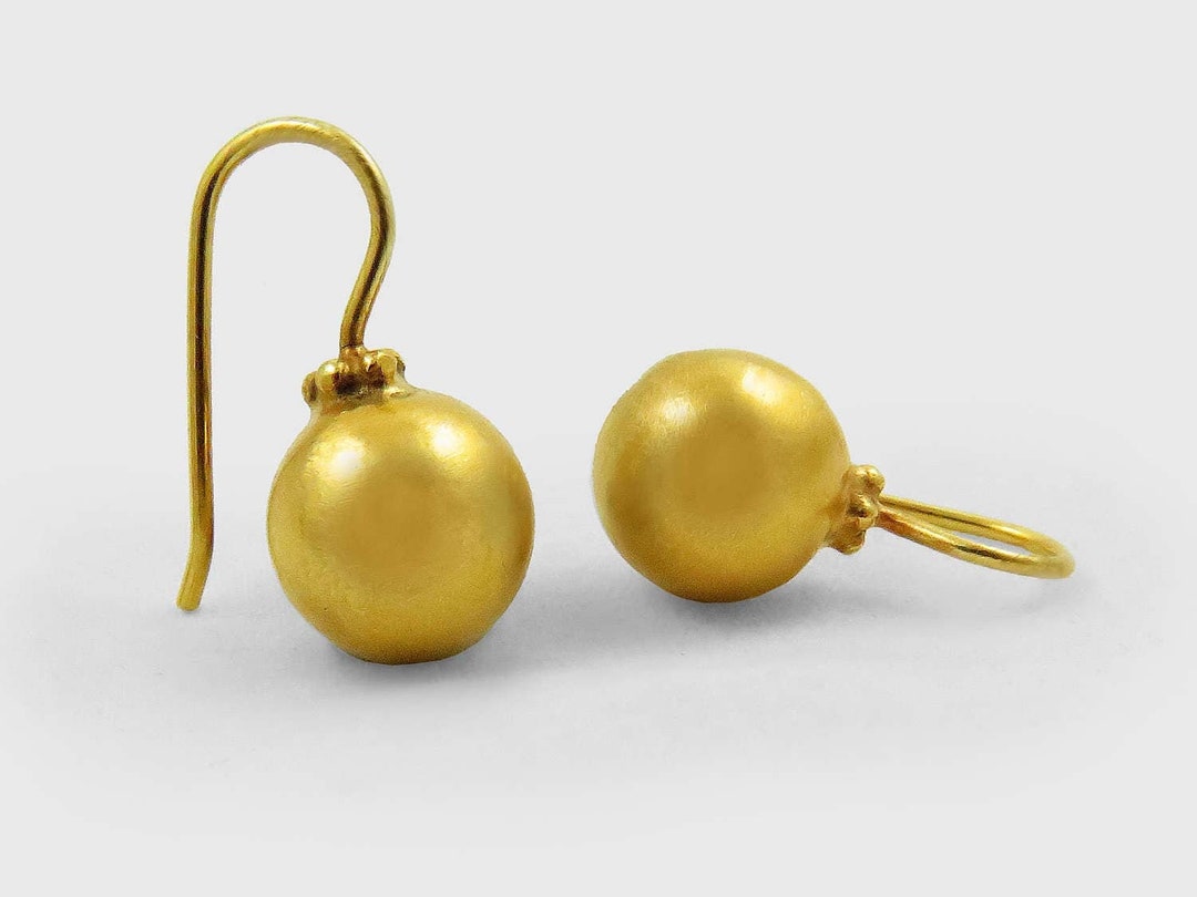 Gold Ball Drop Earrings, Gold Sphere Drop Earrings, Geometric Gold
