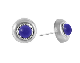 Round Silver Earrings, Purple Gem Earrings, Silver Studs Earrings, Iolite Earrings, Handmade Stud Earrings, Iolite Studs, Purple Studs