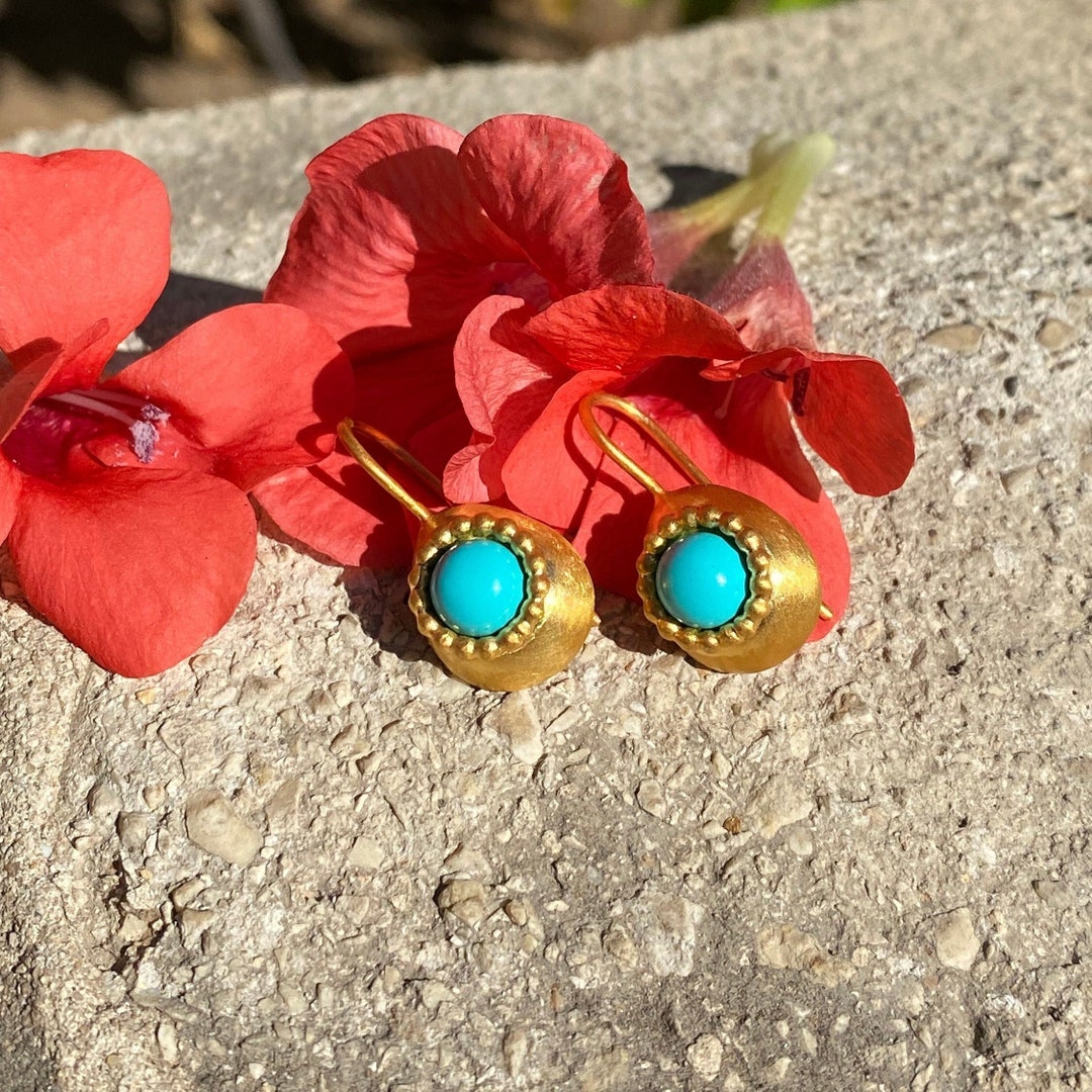 Turquoise Earrings Gold, Teardrop Turquoise Earrings, Turquoise Dangle