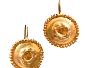 Large Gold Dangle Earrings, Bold Gold Earrings, Big Gold Drop Earrings, Statement Gold Earrings, Round Earrings Large, Bohemian Gold Jewelry