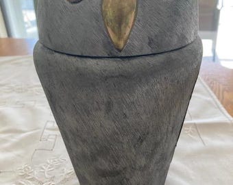 Vintage Owl Ice Bucket - Brushed Pewter and Brass Made in Hong Kong