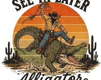 カウボーイがワニに乗る PNG 面白い西部ゲーターロデオフロリダ沼ユーモアカウボーイシャツデザインデジタルダウンロード