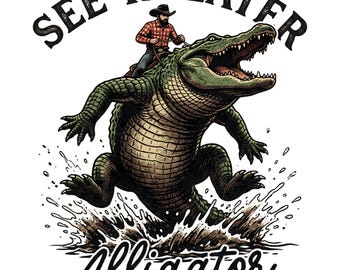 カウボーイがワニに乗る PNG 面白い西部ゲーターロデオフロリダ沼ユーモアカウボーイシャツデザインデジタルダウンロード