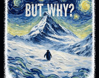 Pingouin nihiliste vintage PNG, mais pourquoi meme rétro neige art téléchargement numérique