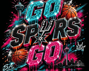 Go Spurs Go Faux PNG, San Antonio Spurs Logo Patch, Fiesta Colors Skyline Sublimation, Game Day Basketball Shirt Design