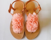 Bridal shoes - Handmade Leather Sandals with Light Pink Textile Decoration