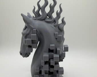Futuristic Pixel Horse Sculpture: Modern Geometric Statue