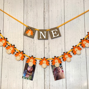 Thanksgiving First Birthday Decorations I am 1 ONE High Chair Banner Little Turkey 12 Month Photo Banner Thanksgiving 1st Year Photos