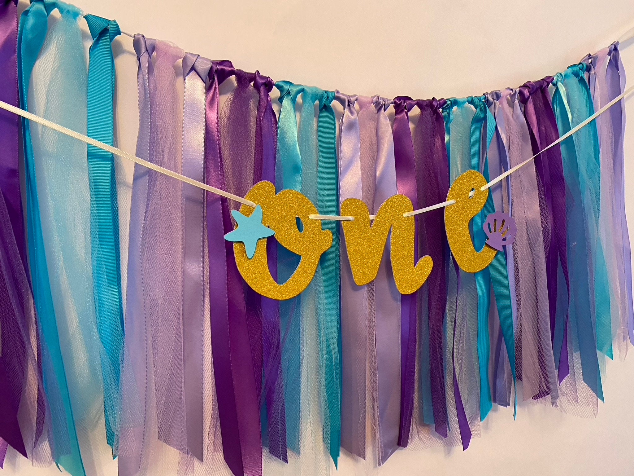 Mermaid First Birthday High Chair Banner Under the Sea 1st Birthday One Smash Cake Birthday Photo Backdrop Mermaid 1st