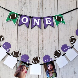 Football First Birthday Decorations Football 12 Month Photos Football 1st Year Photo Banner ONE High Chair Decor Baby's Rookie Year image 5