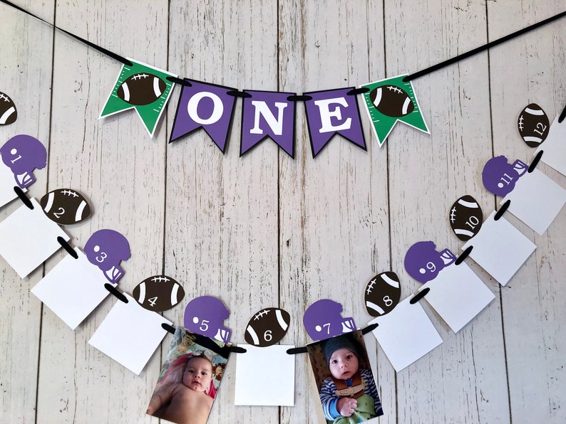 Football First Birthday Decorations Football 12 Month Photos Football 1st Year Photo Banner ONE High Chair Decor Baby's Rookie Year image 5