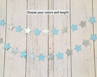 Twinkle Twinkle Little Star Baby Shower Decorations - 1st Birthday Decor Blue - Baby Boy Banner - Star Garland - 1st Birthday Backdrop