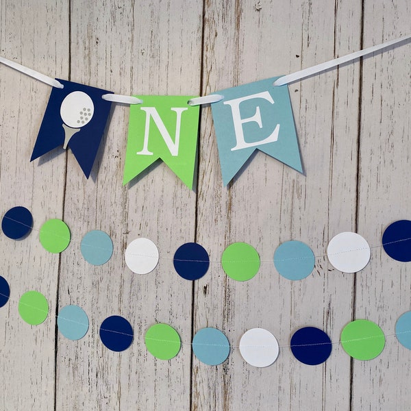 Hole in ONE first Birthday Decorations- Golf Themed 1st Birthday - ONE High Chair garland - Par-Tee Banner - Circle Garland - 1st Birthday