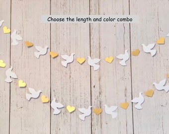 Christening Garland - Gold & White Dove Baptism decorations - Wedding Garland - Religious Baby Dedication Decor - Your Color choice