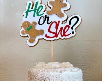 Gingerbread Gender Reveal Cake Topper: Christmas Baby Shower Decor
