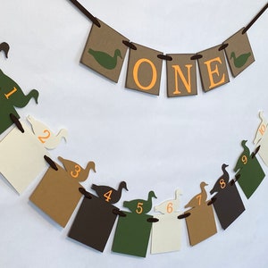 Duck Hunting First Birthday Decor - 1st Year Photo Banner - Mallard Hunting - ONE High Chair Banner - Milestone 1st Birthday Backdrop