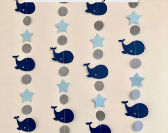 Whale Baby Shower Decor Boy / First Birthday Photo Backdrop / Whale Nursery / Whale Themed Garlands / It's a Boy Decorations Whales