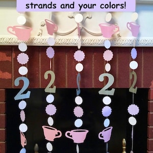 Tea for TWO birthday decorations - Tea Party 1st Birthday garland - Tea for TWO Photo Backdrop - Alice in Onederland decor- tea cup banner