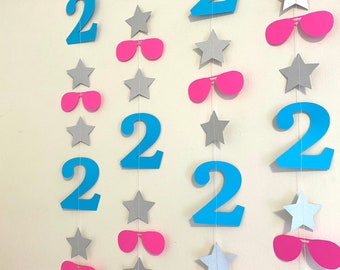 Pink TWO COOL banner - Two Cool Sign - 2nd Birthday Banner - 2nd Sunglass Birthday Banner - 2nd Birthday Decor - Black and White Birthday