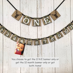 Oh Deer First birthday Decorations - One Banner Buck - Camo 1st birthday - Buck ONE High Chair Banner - Hunting first year photo banner