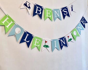 Personalized Golf 1st Birthday Banner: "Hole In One" High Chair Garland